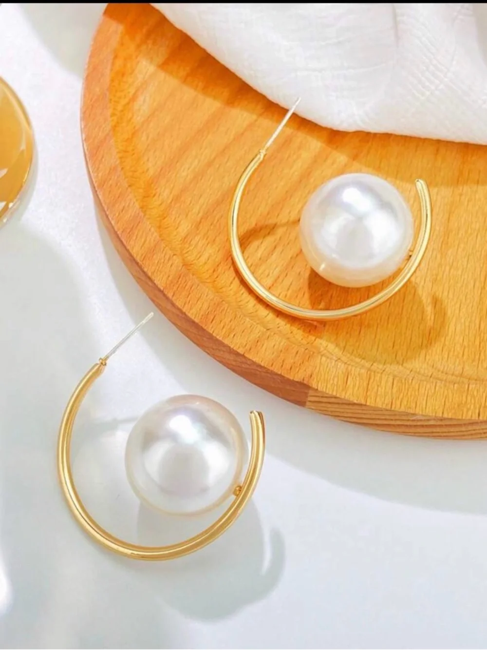 Gold Hoop Pearl Accent Earrings - Elegant Women Jewelry